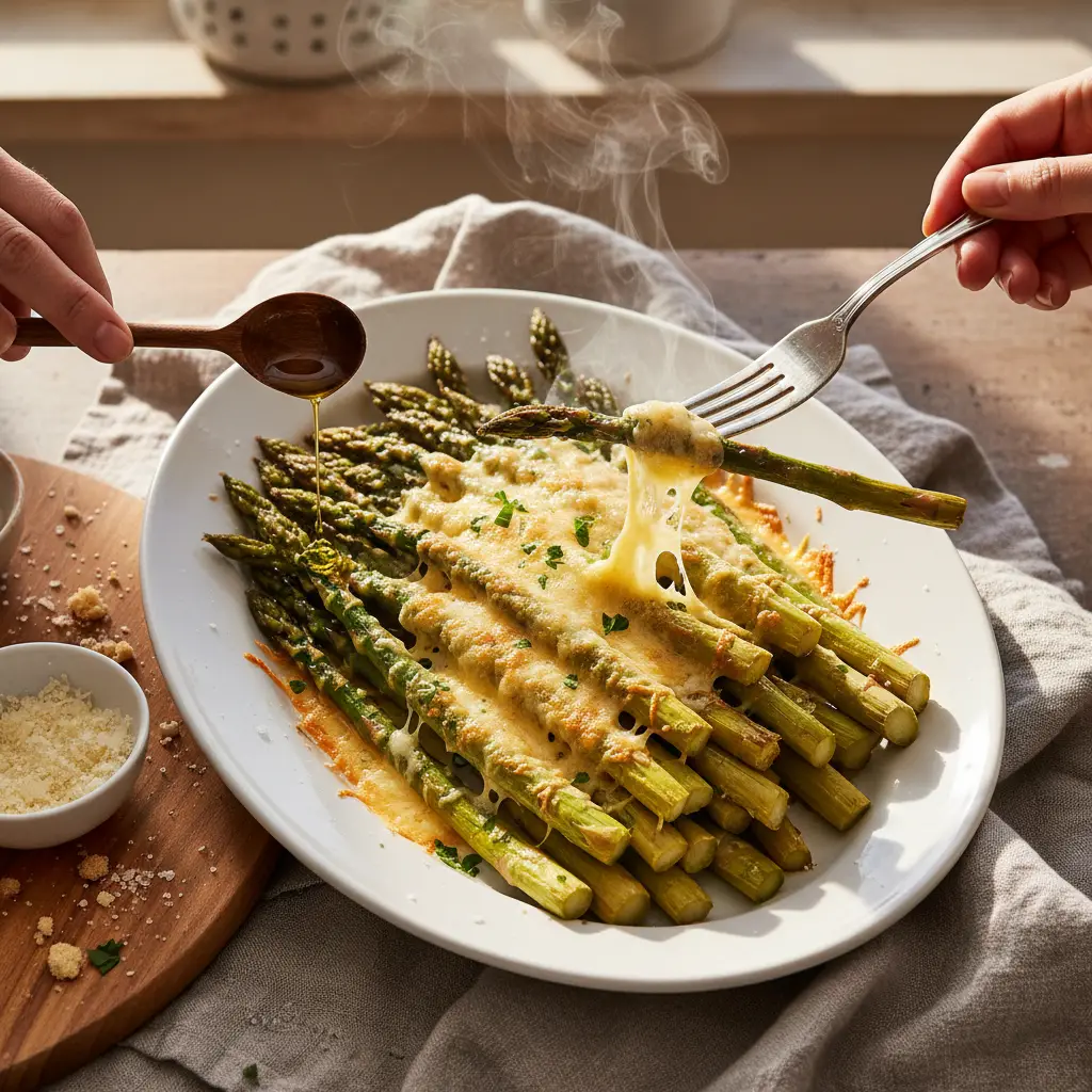 Legumes na air fryer: aspargos crocantes com parmesão em 8 min — resultado