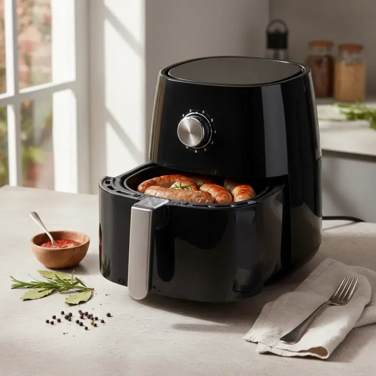 Ilustração editorial: Linguiça na air fryer: 3 segredos para dourar em 15 minutos