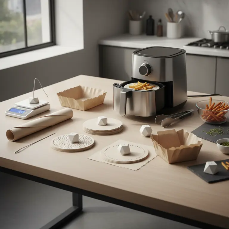Ilustração editorial: Melhor papel manteiga para air fryer: 5 opções testadas em 2026